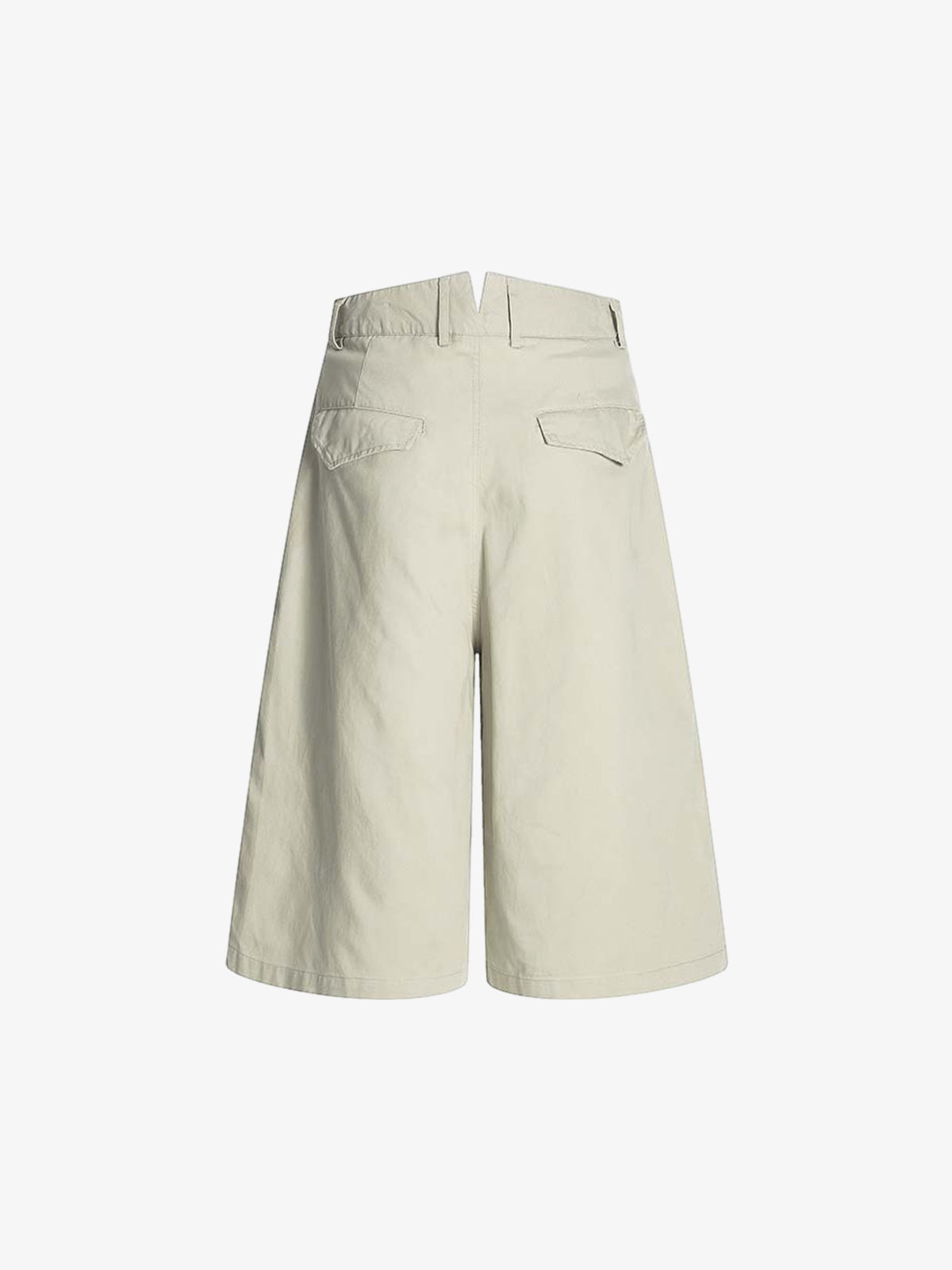 Wide Leg Pleated Cotton Denim Shorts