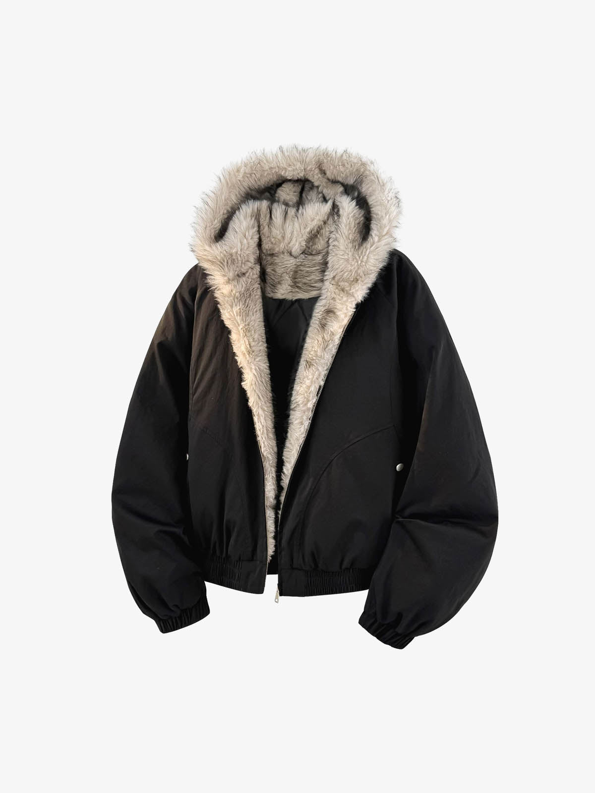 Windproof Padded Jacket with Faux Fur Collar and Hood