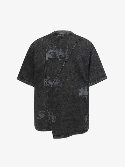 Retro Distressed Oversized T-Shirt with Panel Seaming