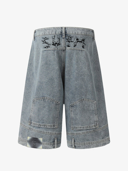 Distressed Waistband Hem Denim Shorts