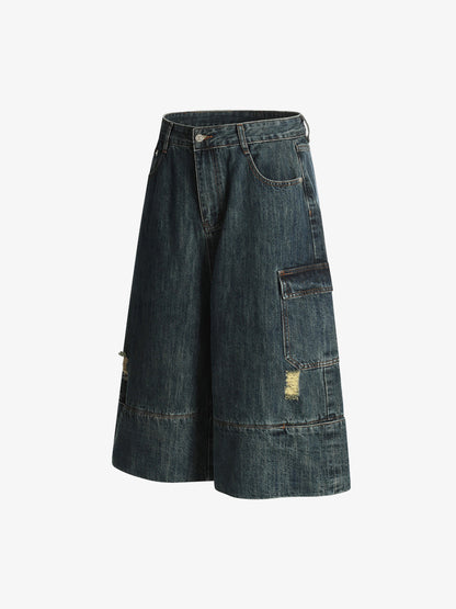 Reimagined Multi-Pocket Cargo Denim Shorts