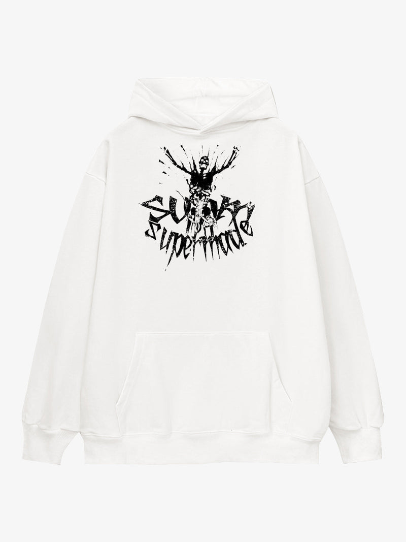 Gothic Devil Graphic Washed Hoodie