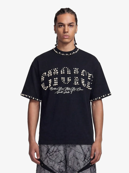 Chic Oversized T-Shirt with Pearl Accents