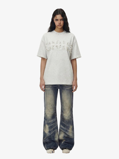 Chic Oversized T-Shirt with Pearl Accents