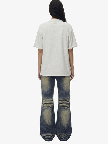 Chic Oversized T-Shirt with Pearl Accents