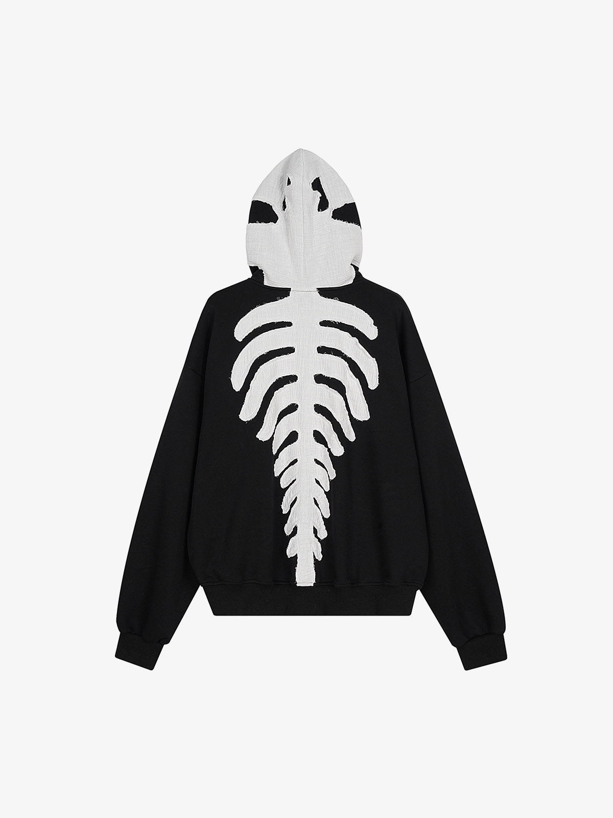 Spine Graphic Distressed Hood Zip Hoodie