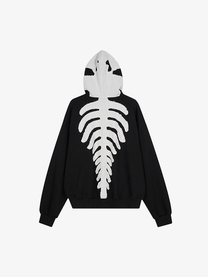 Spine Graphic Distressed Hood Zip Hoodie