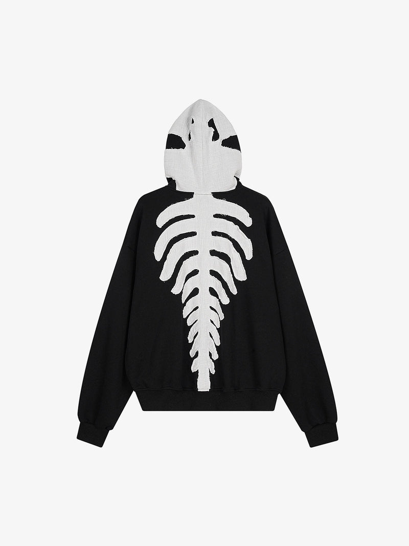 Spine Graphic Distressed Hood Zip Hoodie