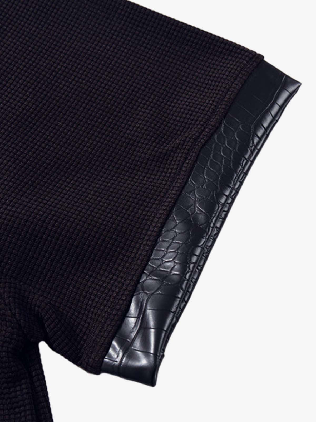 Gothic Text Graphic Leather Patchwork Polo Tee