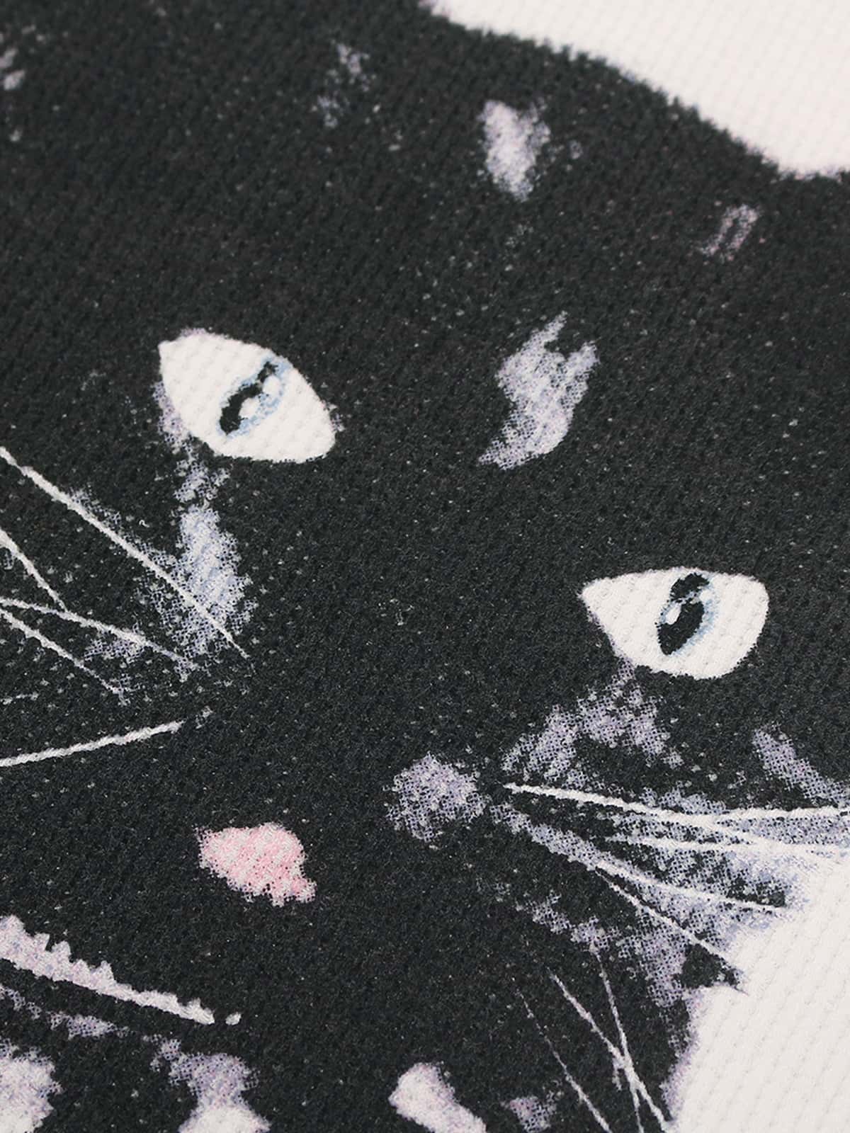Retro Black Cat Studded Collar Tee