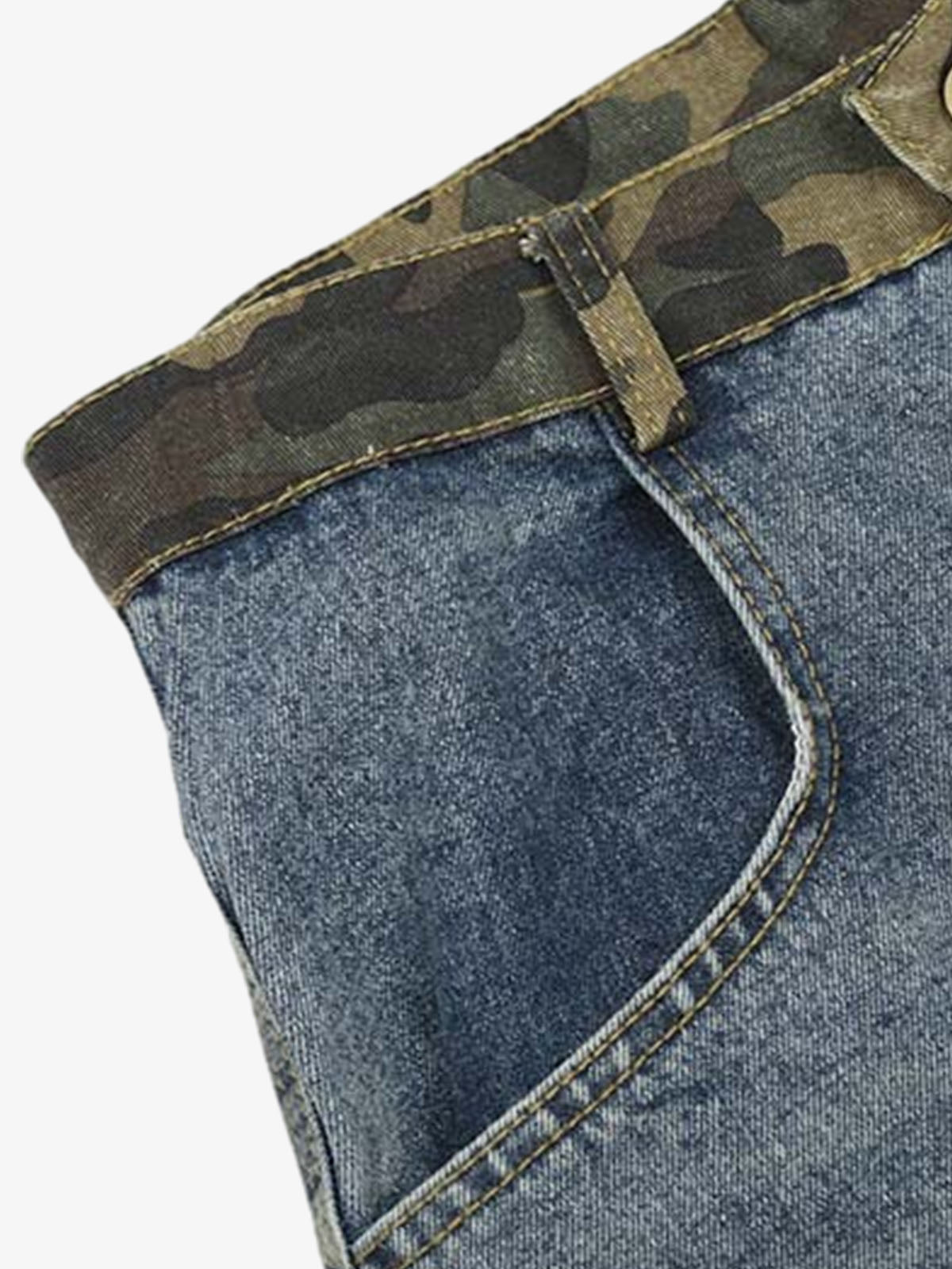 Camouflage Patchwork Denim Cargo Shorts