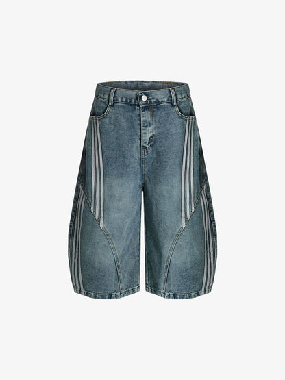 Faded Striped Wide-Leg Denim Jorts