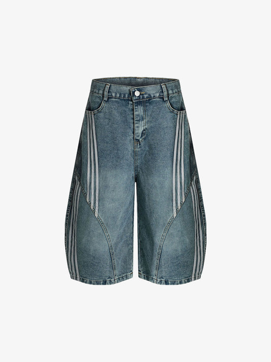 Faded Striped Wide-Leg Denim Jorts