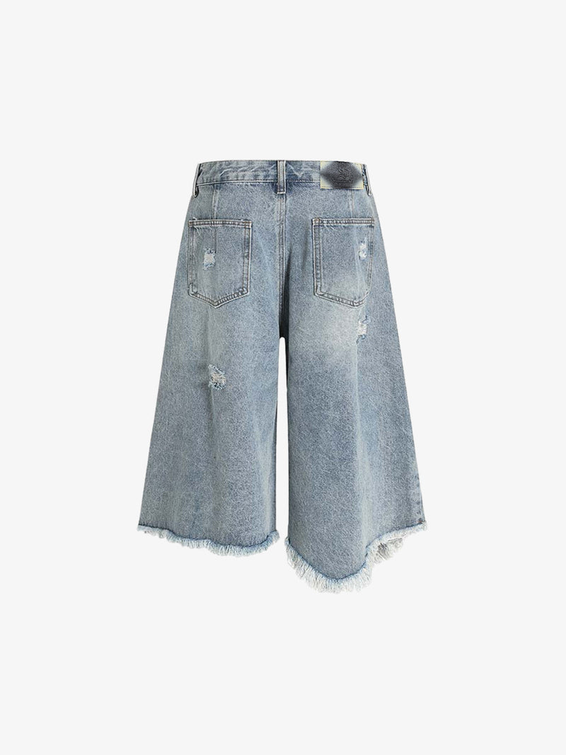 Faded Light Wash Distressed Denim Shorts