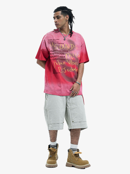 Distressed Graffiti Text Print Tee with Spray Effect
