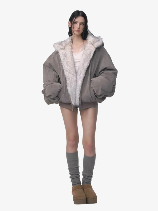 Reversible Oversized Fur Hooded Jacket