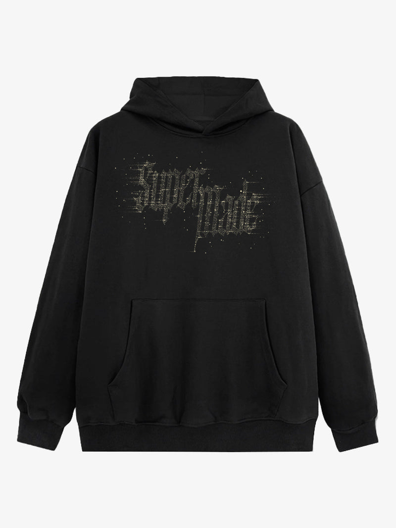 Rhinestone Distressed Letter Graphic Hoodie