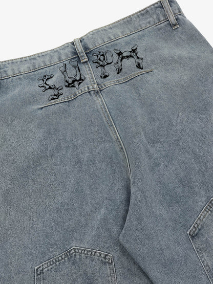 Distressed Waistband Hem Denim Shorts