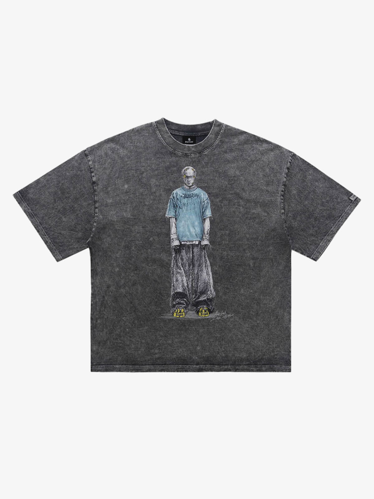 Retro Distressed Skeleton Print Oversized Tee