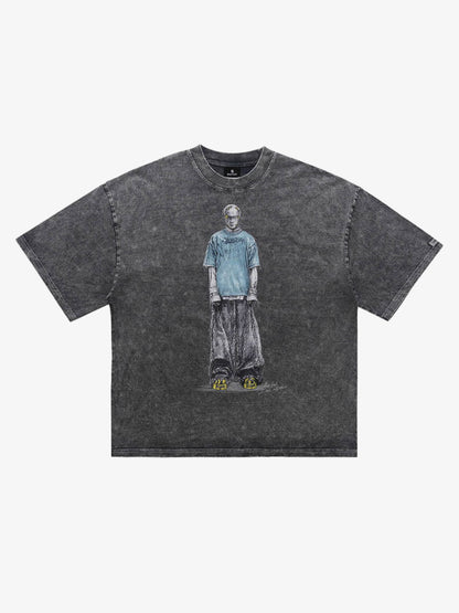 Retro Distressed Skeleton Print Oversized Tee