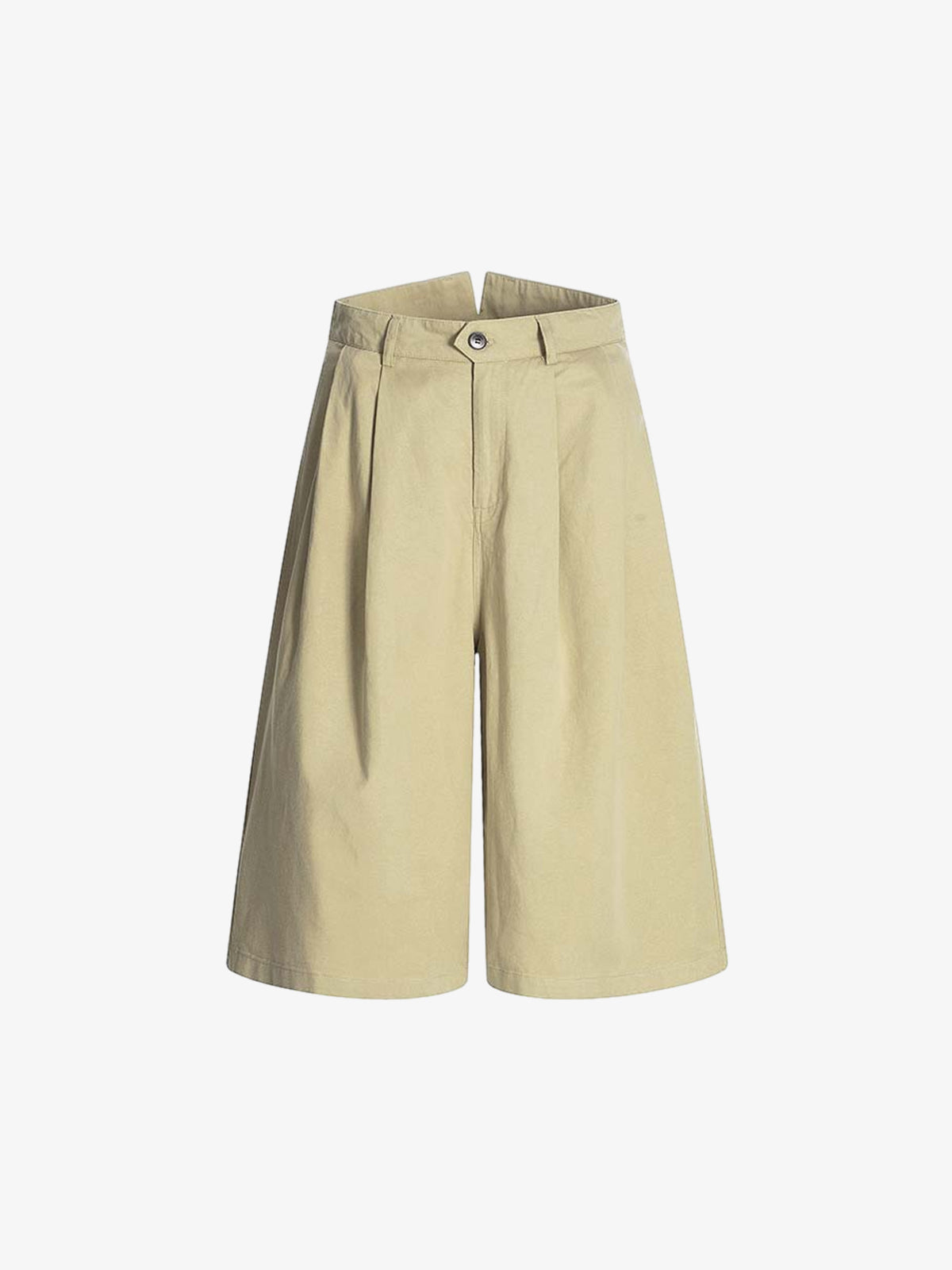 Wide Leg Pleated Cotton Denim Shorts