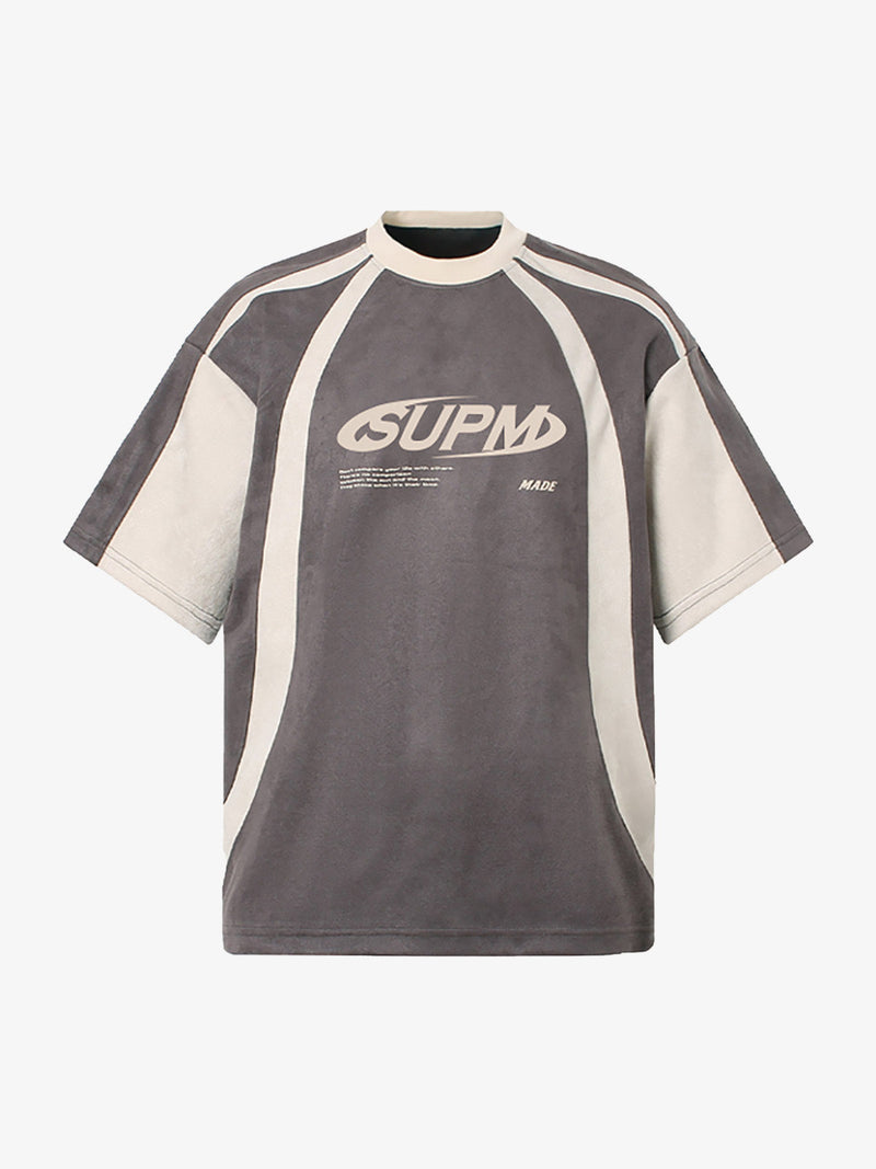 Jersey Deconstructed Contrast Color Stitching Print T-Shirt