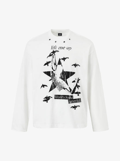 Vintage Star Pattern Long-Sleeve Tee
