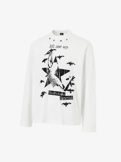Vintage Star Pattern Long-Sleeve Tee