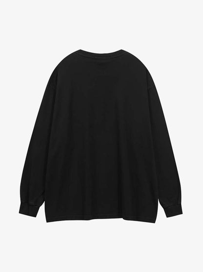 Distressed Gradient Long Sleeve T-Shirt with Letter Print