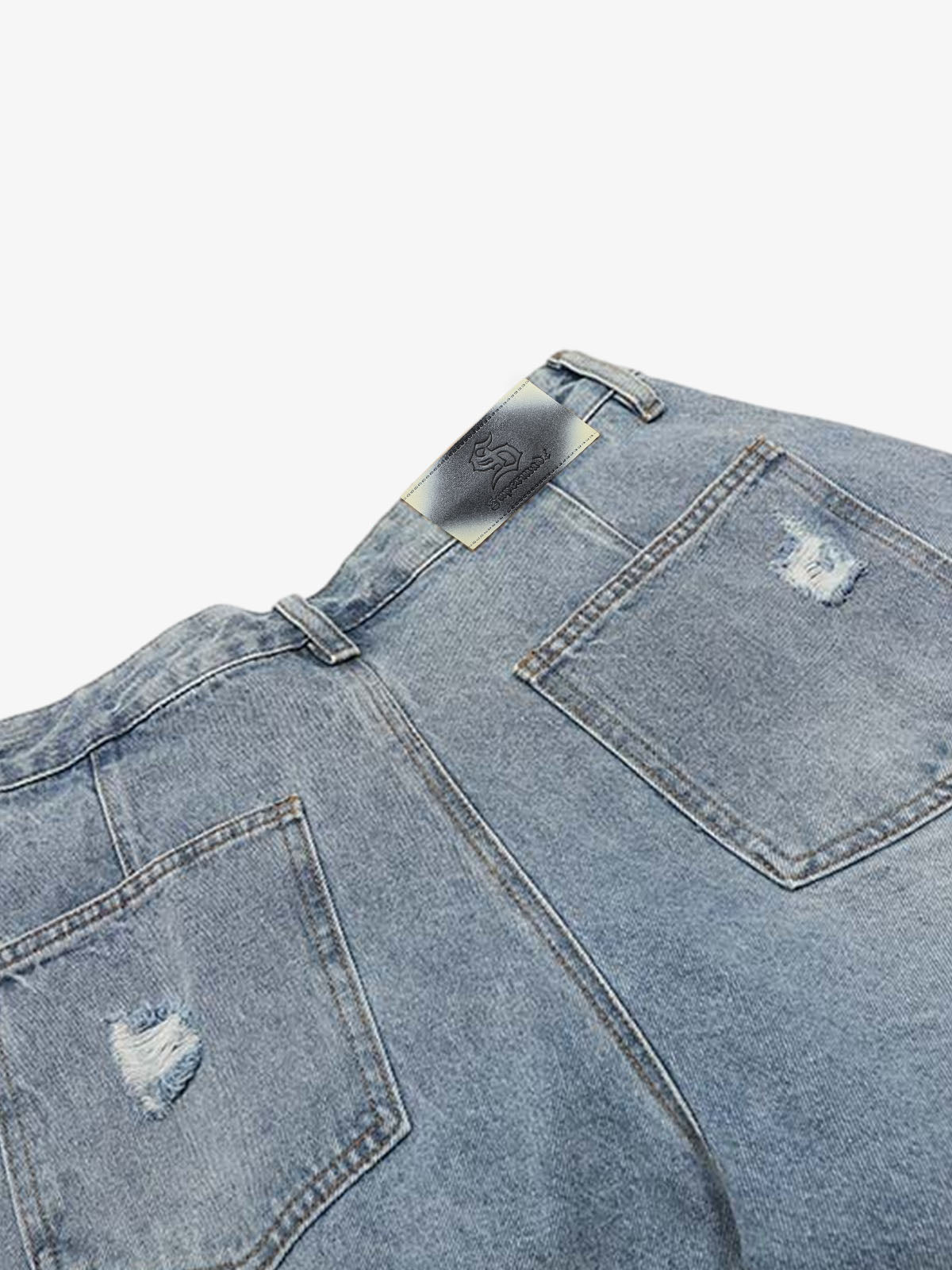 Faded Light Wash Distressed Denim Shorts