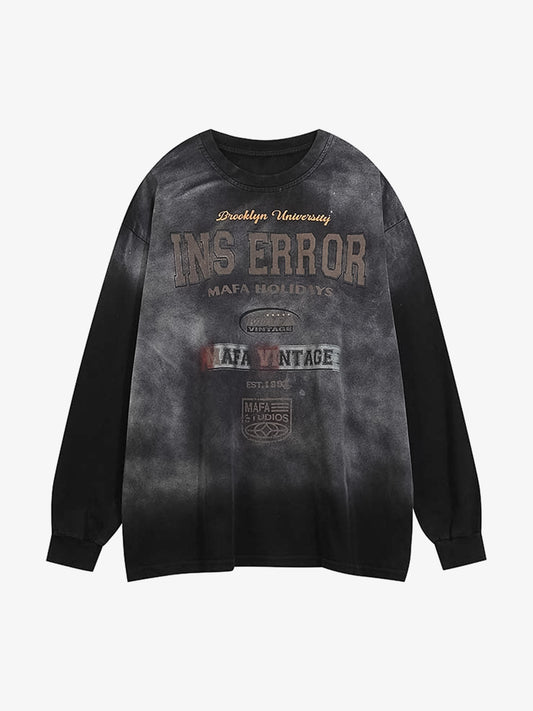 Distressed Gradient Long Sleeve T-Shirt with Letter Print
