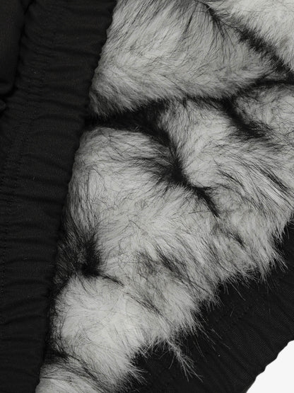 Retro Stand Collar Faux Fur Lined Bomber Jacket