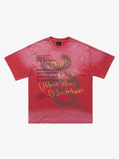 Distressed Graffiti Text Print Tee with Spray Effect