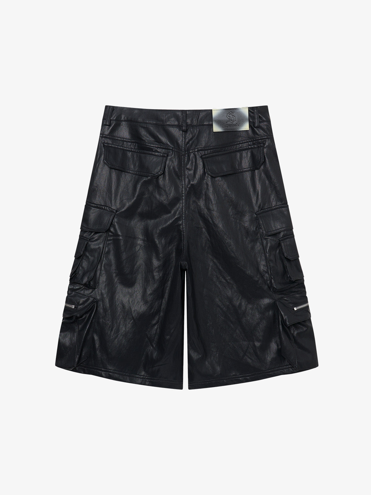 Faux Leather Cargo Denim Shorts