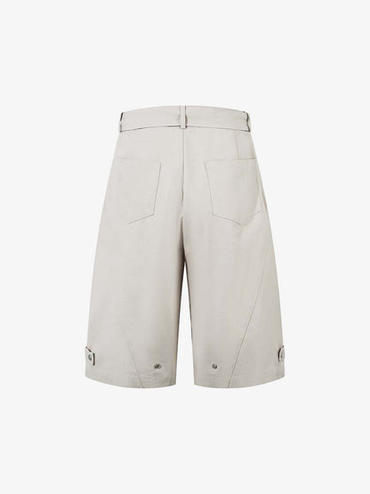 Belted Wide-Leg Pleated Denim Shorts