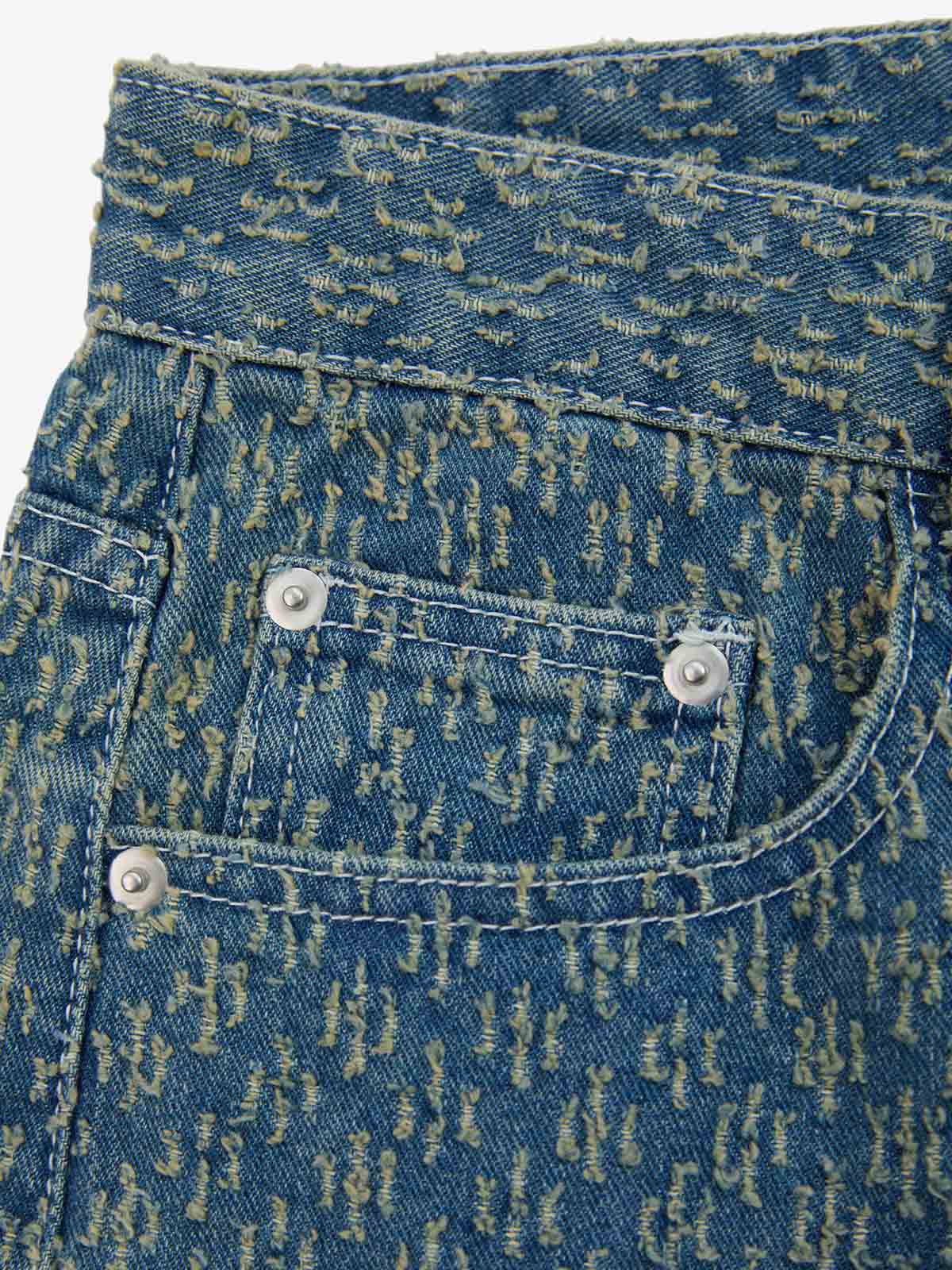 Retro Distressed Textured Ripped Wide-Leg Denim Shorts