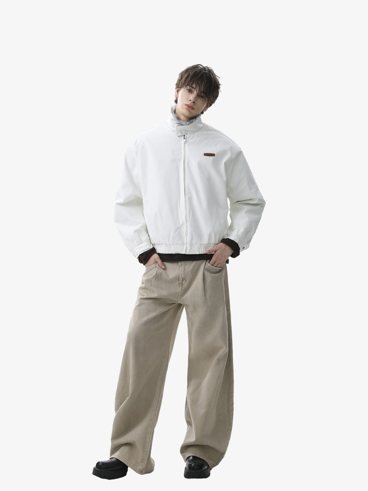 Retro Stand Collar Faux Fur Lined Bomber Jacket