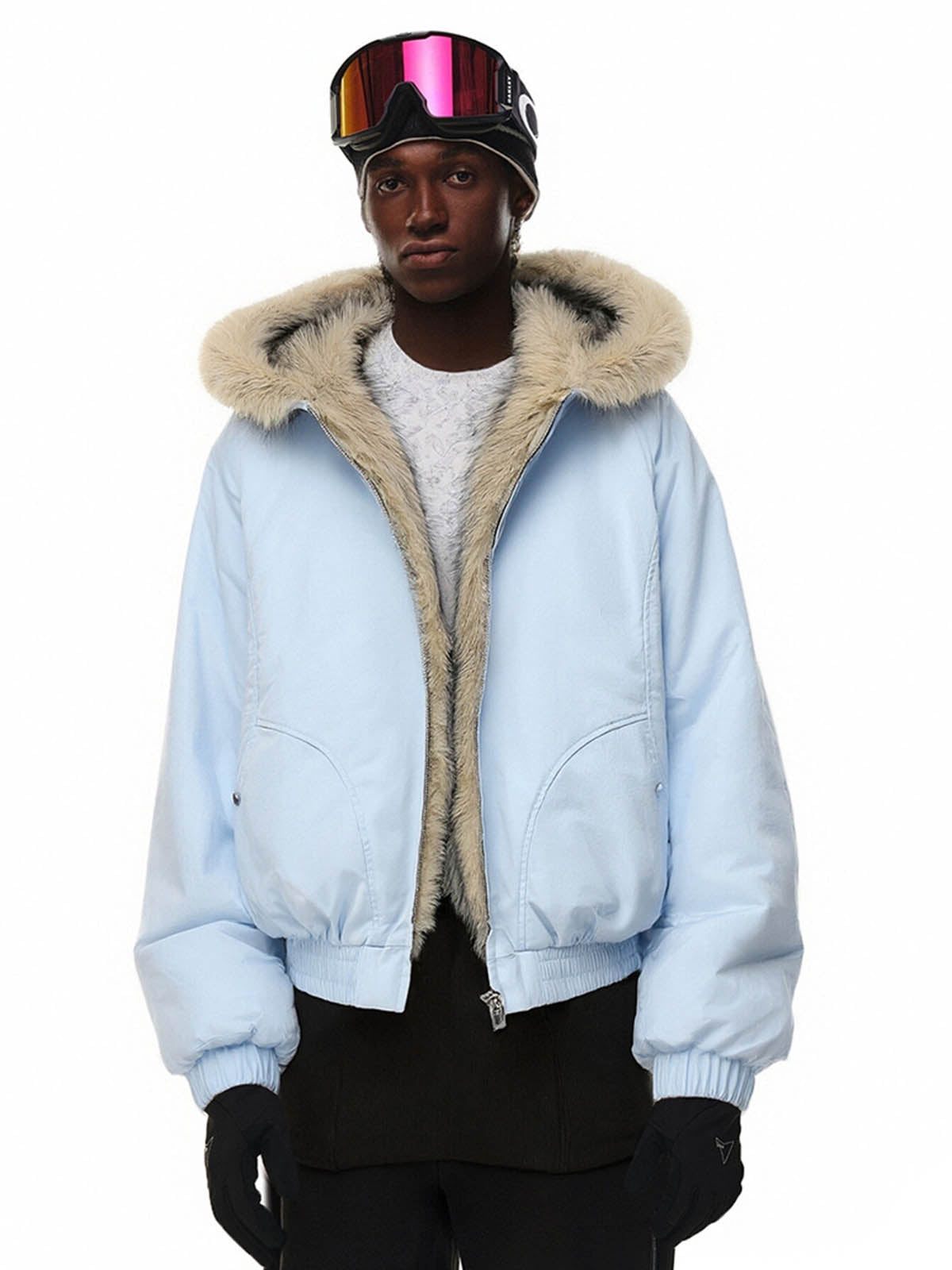 Windproof Padded Jacket with Faux Fur Collar and Hood