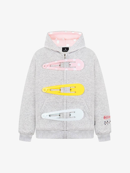 Detachable Hair Clip Decoration Zip Up Hoodie