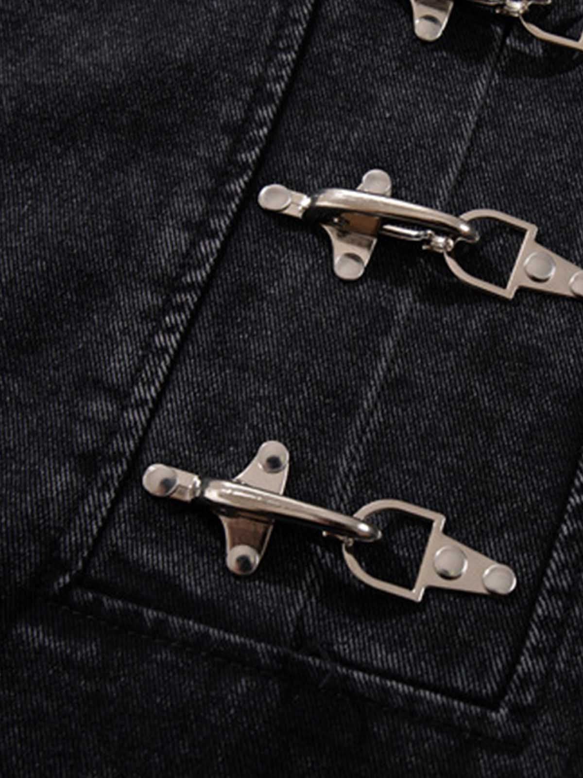 Vintage Washed Denim Metal Toggle Detail Pullover Hoodie