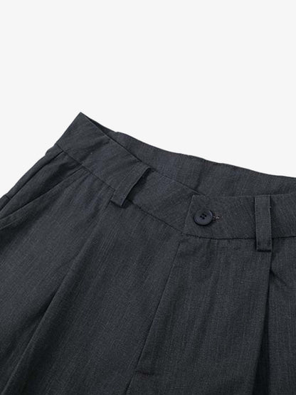 Pleated Wide-Leg Denim Shorts