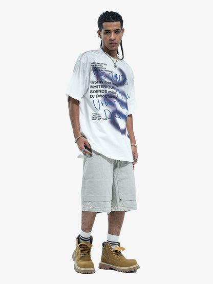 Distressed Graffiti Text Print Tee with Spray Effect