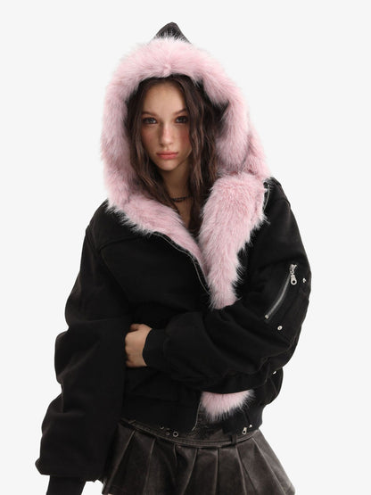 Reversible Hooded Jacket with Street Fur