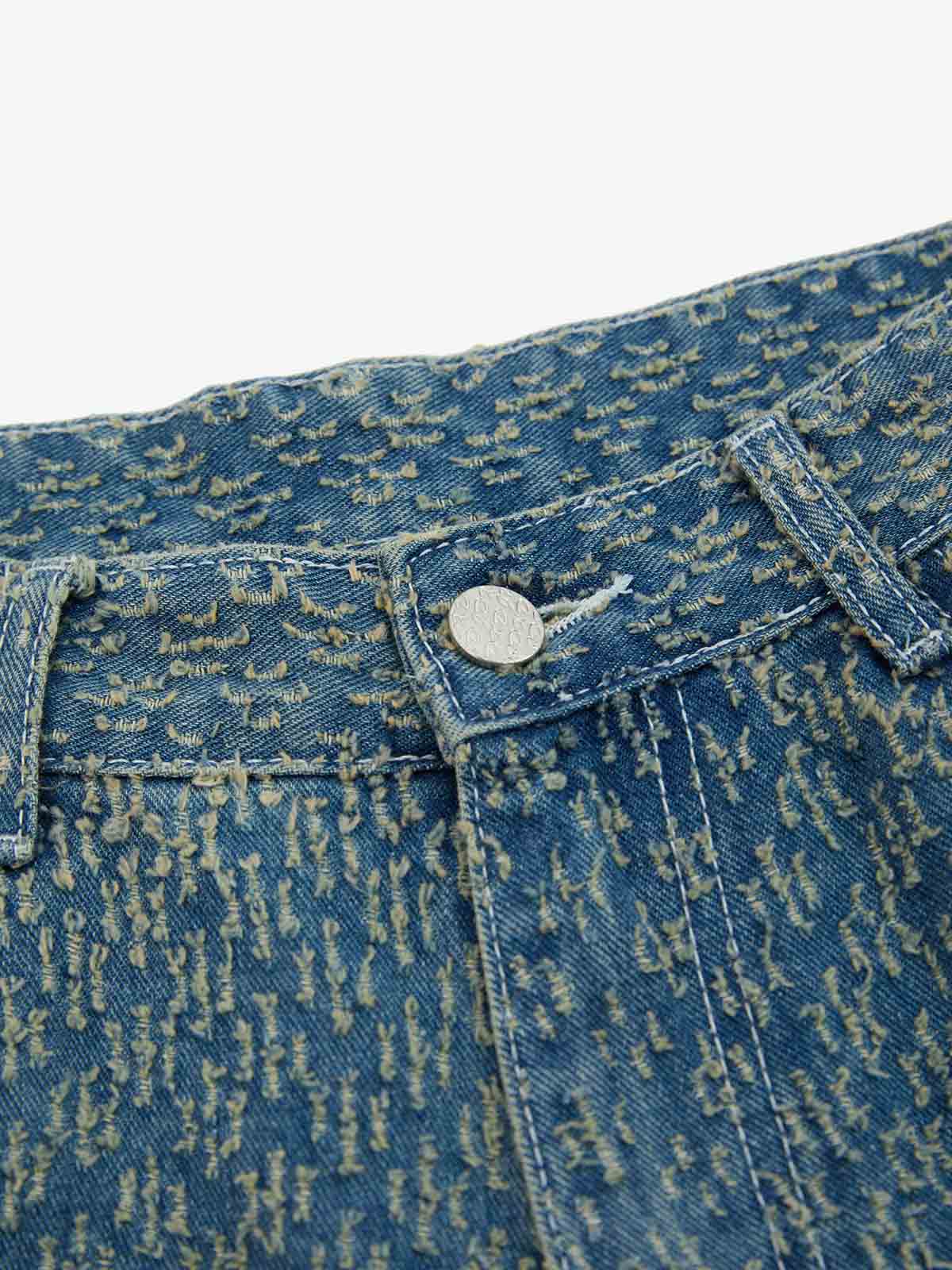 Retro Distressed Textured Ripped Wide-Leg Denim Shorts