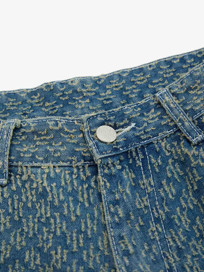 Retro Distressed Textured Ripped Wide-Leg Denim Shorts