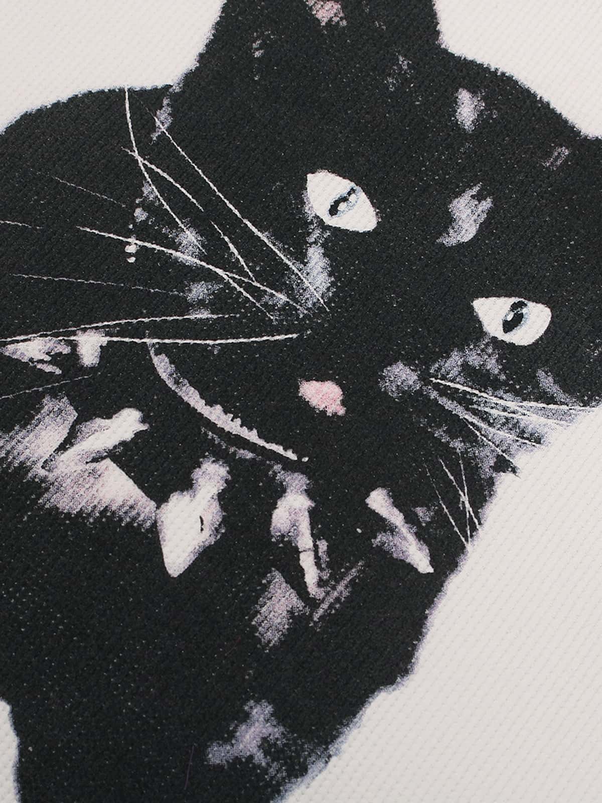 Retro Black Cat Studded Collar Tee