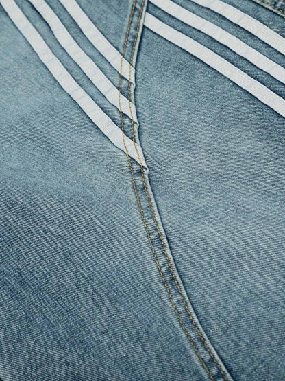 Faded Striped Wide-Leg Denim Jorts