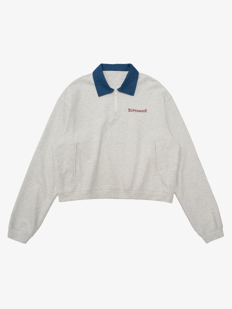 Original Denim Lapel Patchwork Sweatshirt