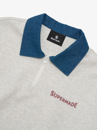 Original Denim Lapel Patchwork Sweatshirt