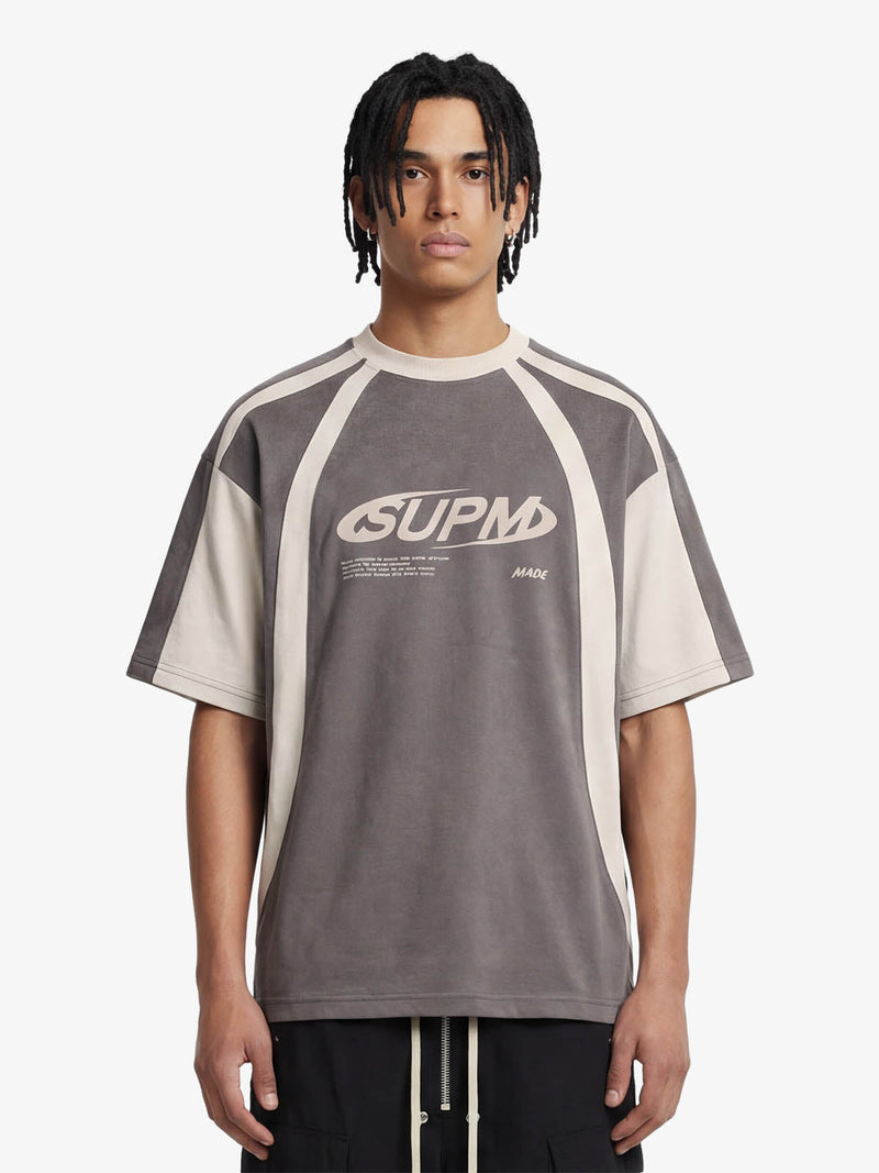 Jersey Deconstructed Contrast Color Stitching Print T-Shirt